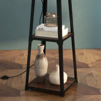 Lampada da Terra in Metallo e MDF a 3 Ripiani con Paralume in Tessuto, Ø42x166 cm, Nero e Beige