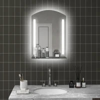kleankin Specchio per Bagno con Luce LED Regolabile a 3 Colori e Mensola in Vetro, 50x12x70 cm, Argento