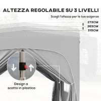 Gazebo da Giardino 3x3m Pieghevole con Altezza Regolabile, Protezione UPF50+ e Borsa, Grigio Chiaro
