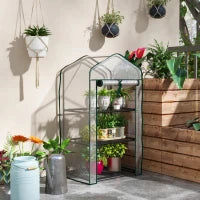 Serra da Giardino a 3 Ripiani, Struttura in Metallo Termolaccato, 59L x 39l x 127H cm, Verde e Trasparente