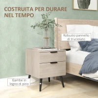 Set 2 Comodini Stile Nordico con Cassetto e Base Rialzata, in Legno, 40x40x50 cm, color Quercia