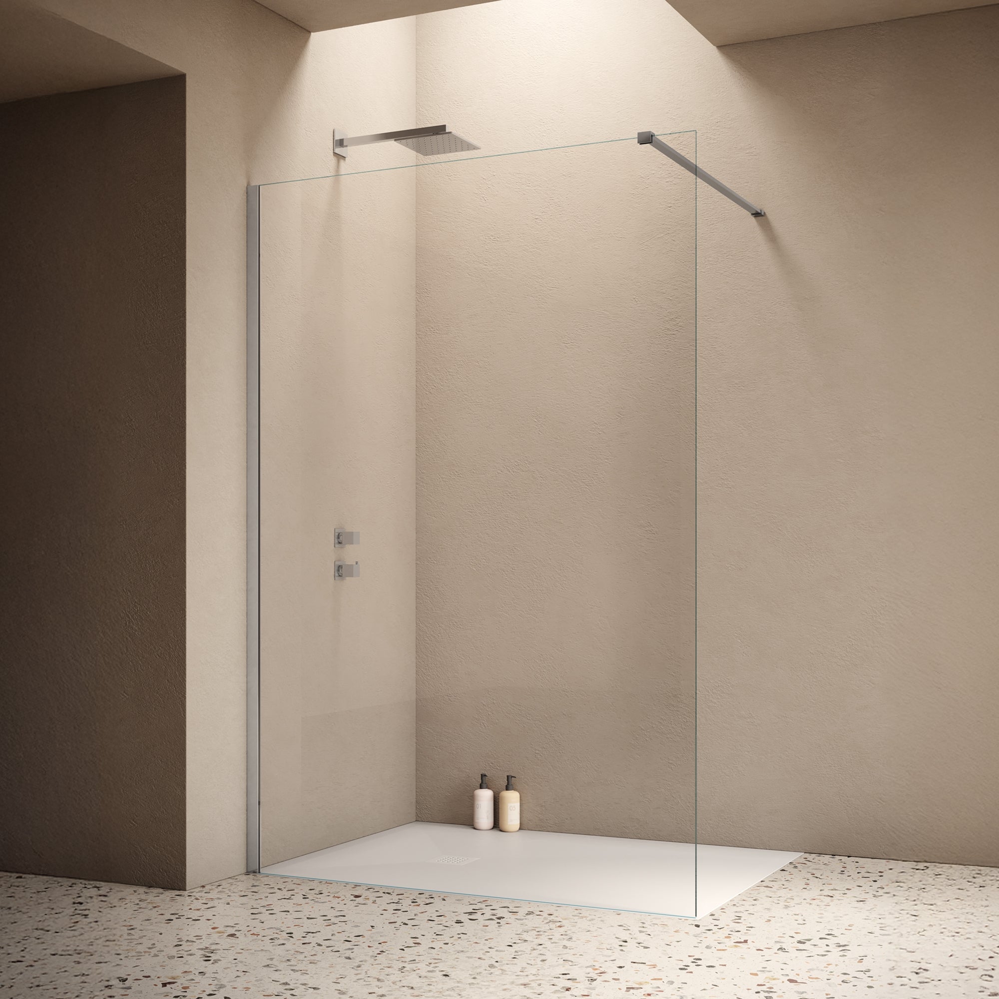 Siro - Box doccia Walk in 80 cm cromo / trasparente con anticalcare