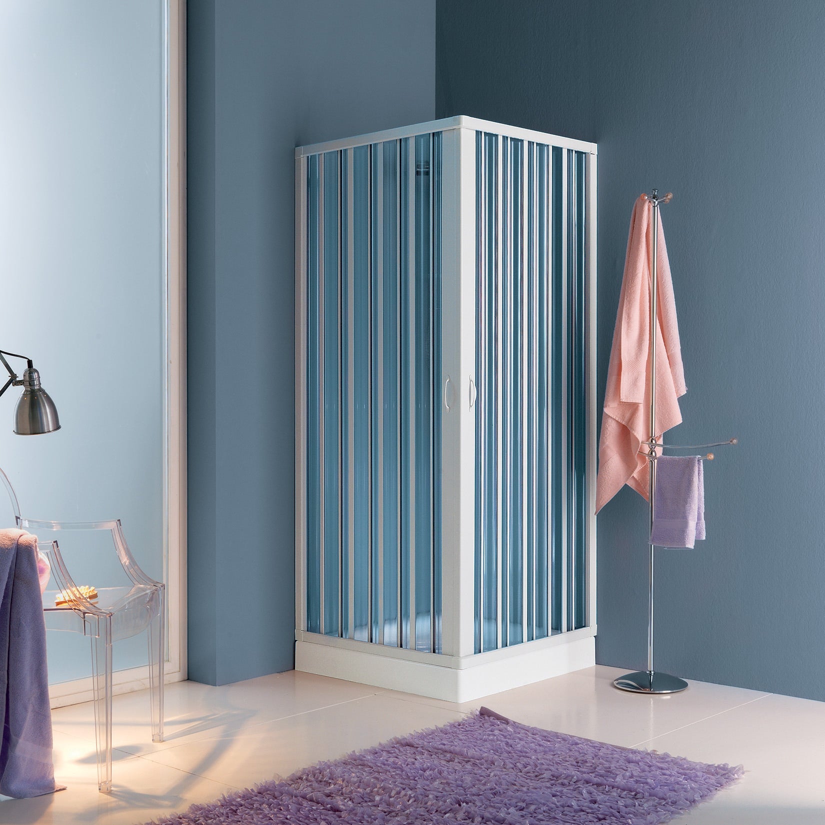 Siro - Box doccia ad angolo 60-70x80-90 cm con ante a soffietto in PVC bianco