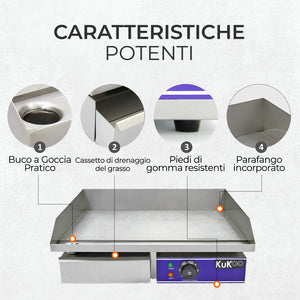 Piastra Elettrica da Cucina 50cm per Bar, Caffé, Ristoranti, Feste e Barbecue