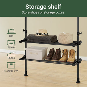 SoBuy FRG34-II-SCH, Telescopic Appendiabiti da Terra, Robusto Stand Appendiabiti con Aste e Ripiani, Armadio Aperto Regolabile per Camera da Letto, Porta Abiti Nero