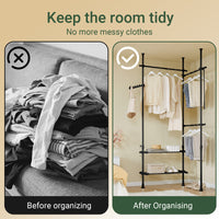 SoBuy FRG34-II-SCH, Telescopic Appendiabiti da Terra, Robusto Stand Appendiabiti con Aste e Ripiani, Armadio Aperto Regolabile per Camera da Letto, Porta Abiti Nero