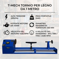 Tornio per Lavorazione e Tornitura Legno 1 Metro 4 Velocità Professionale