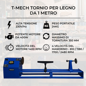Tornio per Lavorazione e Tornitura Legno 1 Metro 4 Velocità Professionale