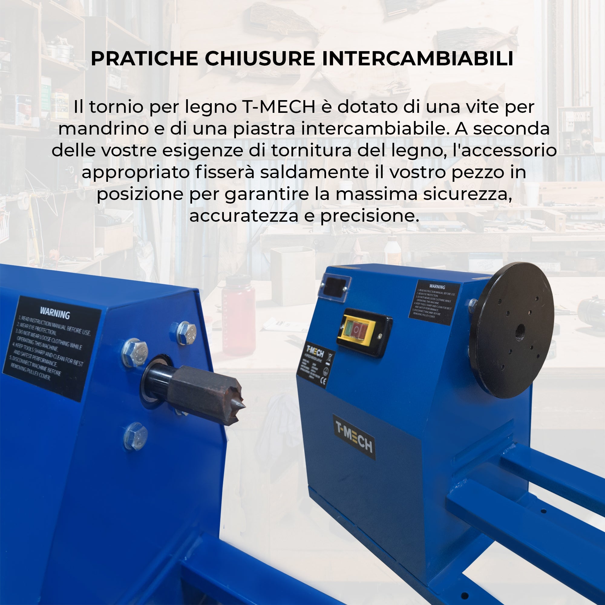 Tornio per Lavorazione e Tornitura Legno 1 Metro 4 Velocità Professionale