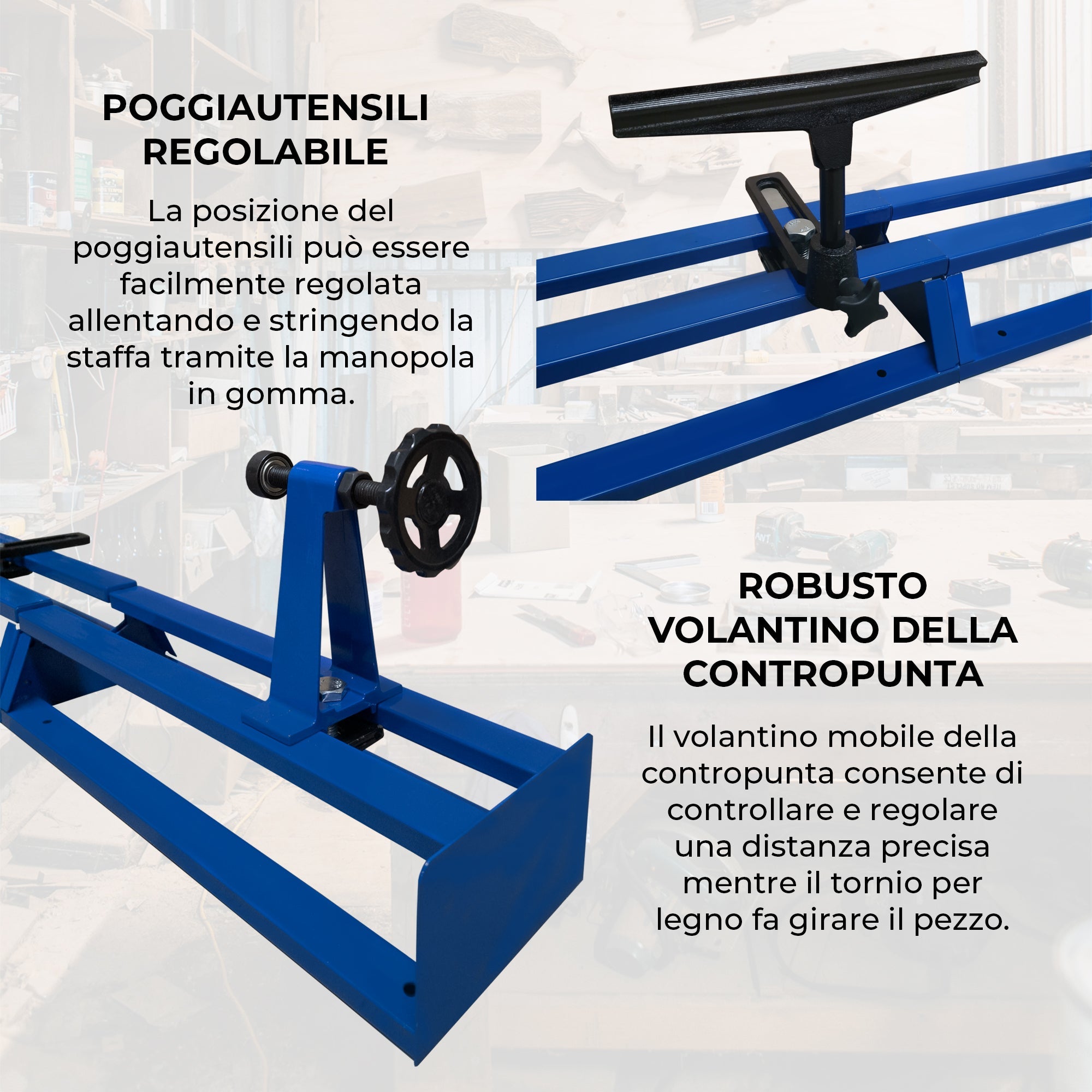 Tornio per Lavorazione e Tornitura Legno 1 Metro 4 Velocità Professionale
