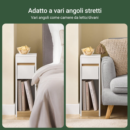 SoBuy Comodini con Piano Rimovibile e Cassetto, Tavolino Stretto per Divano, Comodini per Camera e Soggiorno, Tavolo Alto Stretto Bianco e Legno 20 x 35 x 60 cm FBT163-WN