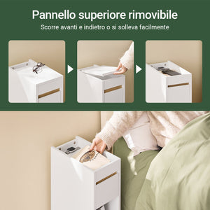 SoBuy Comodini con Piano Rimovibile e Cassetto, Tavolino Stretto per Divano, Comodini per Camera e Soggiorno, Tavolo Alto Stretto Bianco e Legno 20 x 35 x 60 cm FBT163-WN