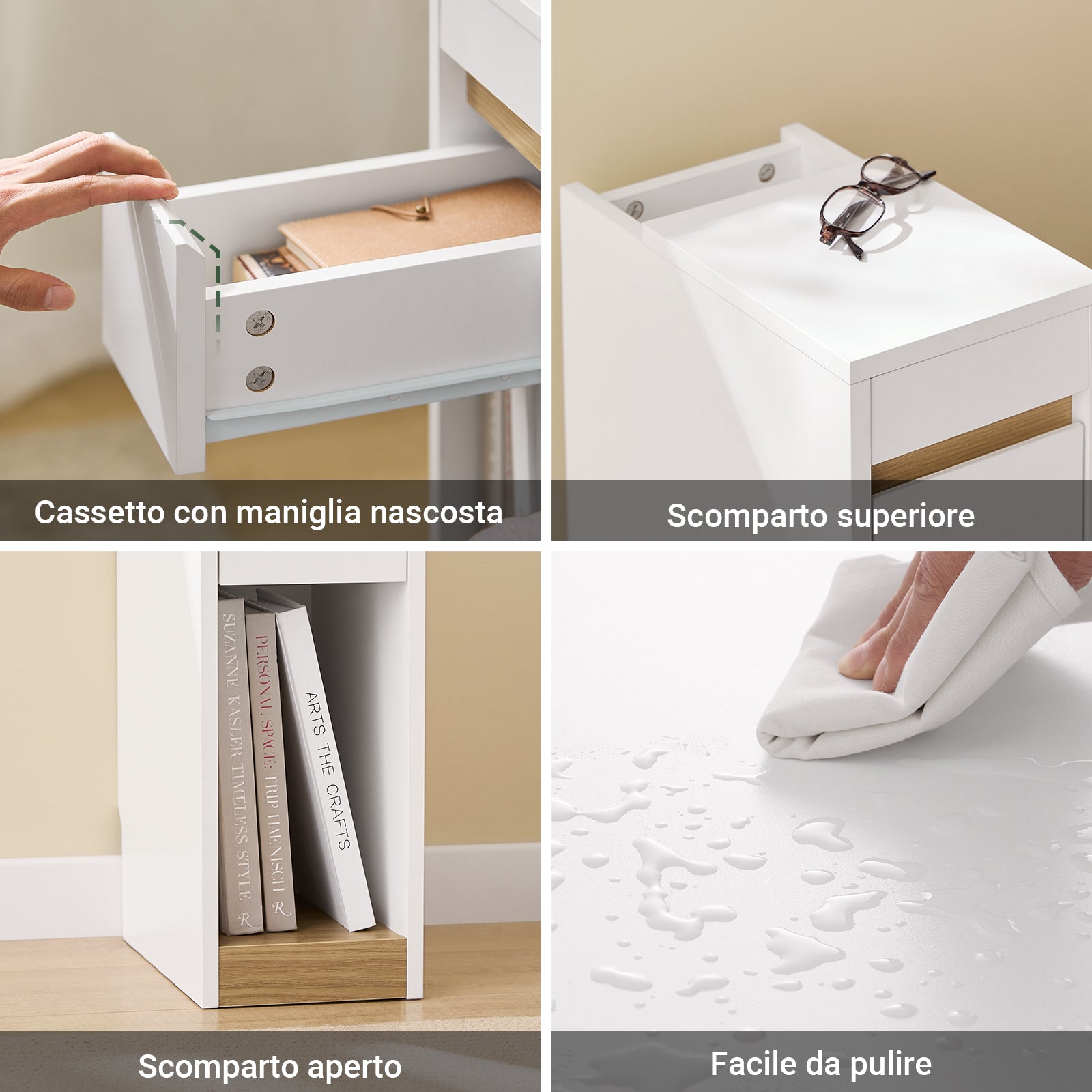 SoBuy Comodini con Piano Rimovibile e Cassetto, Tavolino Stretto per Divano, Comodini per Camera e Soggiorno, Tavolo Alto Stretto Bianco e Legno 20 x 35 x 60 cm FBT163-WN