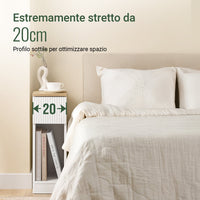 SoBuy Tavolino da notte stretto di 20 cm di larghezza con cassetto a design ondulato, Tavolino stretto per divano, Tavoli da notte per camera da letto e soggiorno, colore bianco e legno 20 x 35 x 60 cm FBT111-W