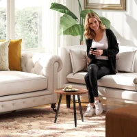 Tavolino da Caffè Rotondo con Bordo Rialzato e 3 Gambe, in Legno e Acciaio, Ø40x39 cm, Nero e color Legno