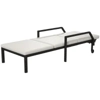 Lettino Prendisole con Materasso, Inclinazione Regolabile Multiposizioni, Ruote, in Rattan Sintetico, Crema