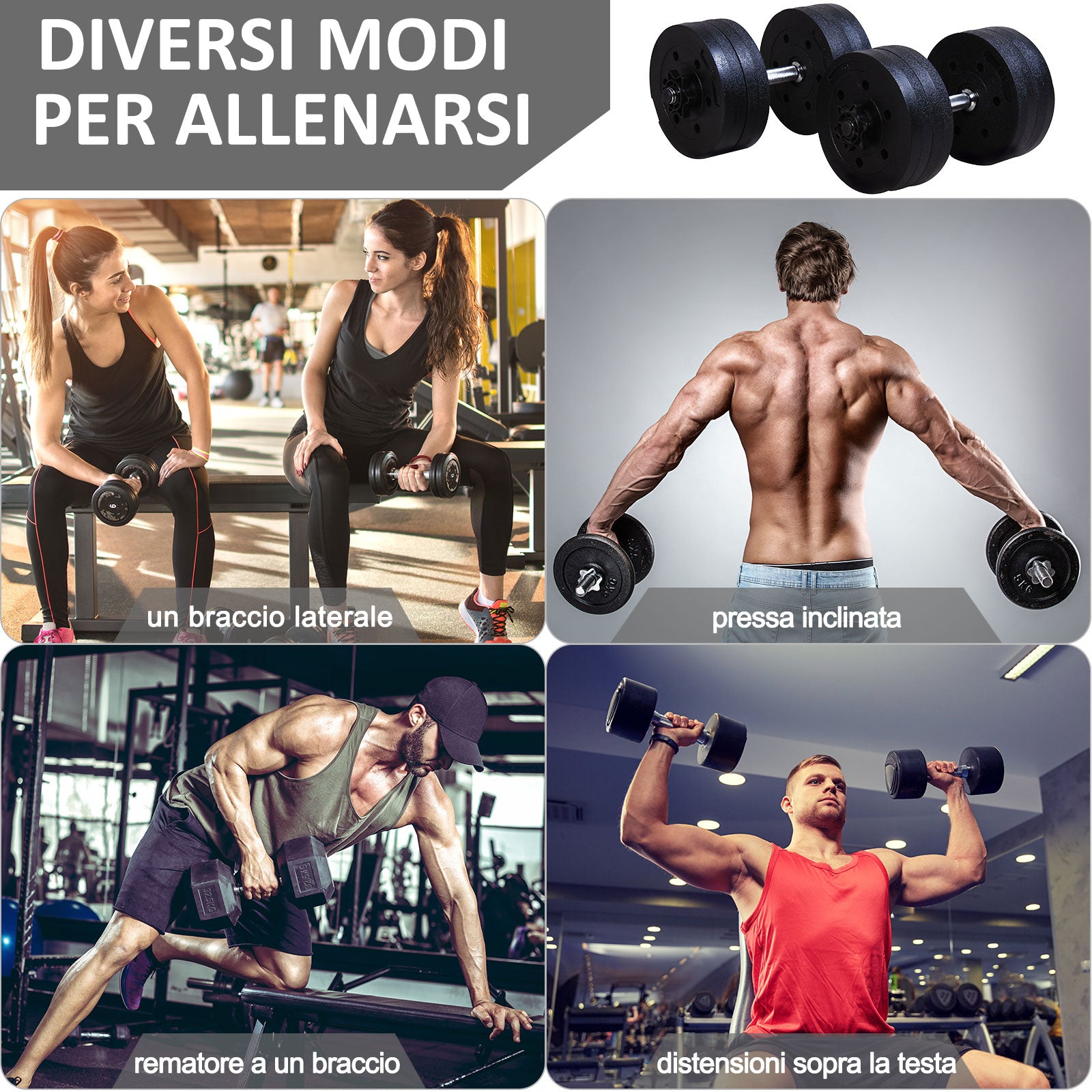 Easycomfort Set Manubri Palestra 20kg (4x2.5kg, 4x2kg) con 8 Dischi da 2kg, 2.5kg, Ø25mm, per Allenamento a Casa