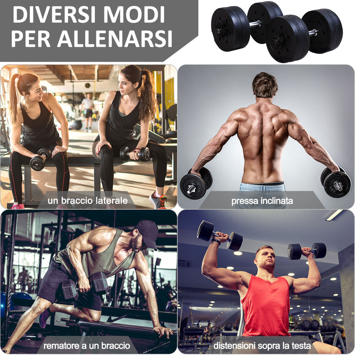 Easycomfort Set Manubri Palestra 20kg (4x2.5kg, 4x2kg) con 8 Dischi da 2kg, 2.5kg, Ø25mm, per Allenamento a Casa