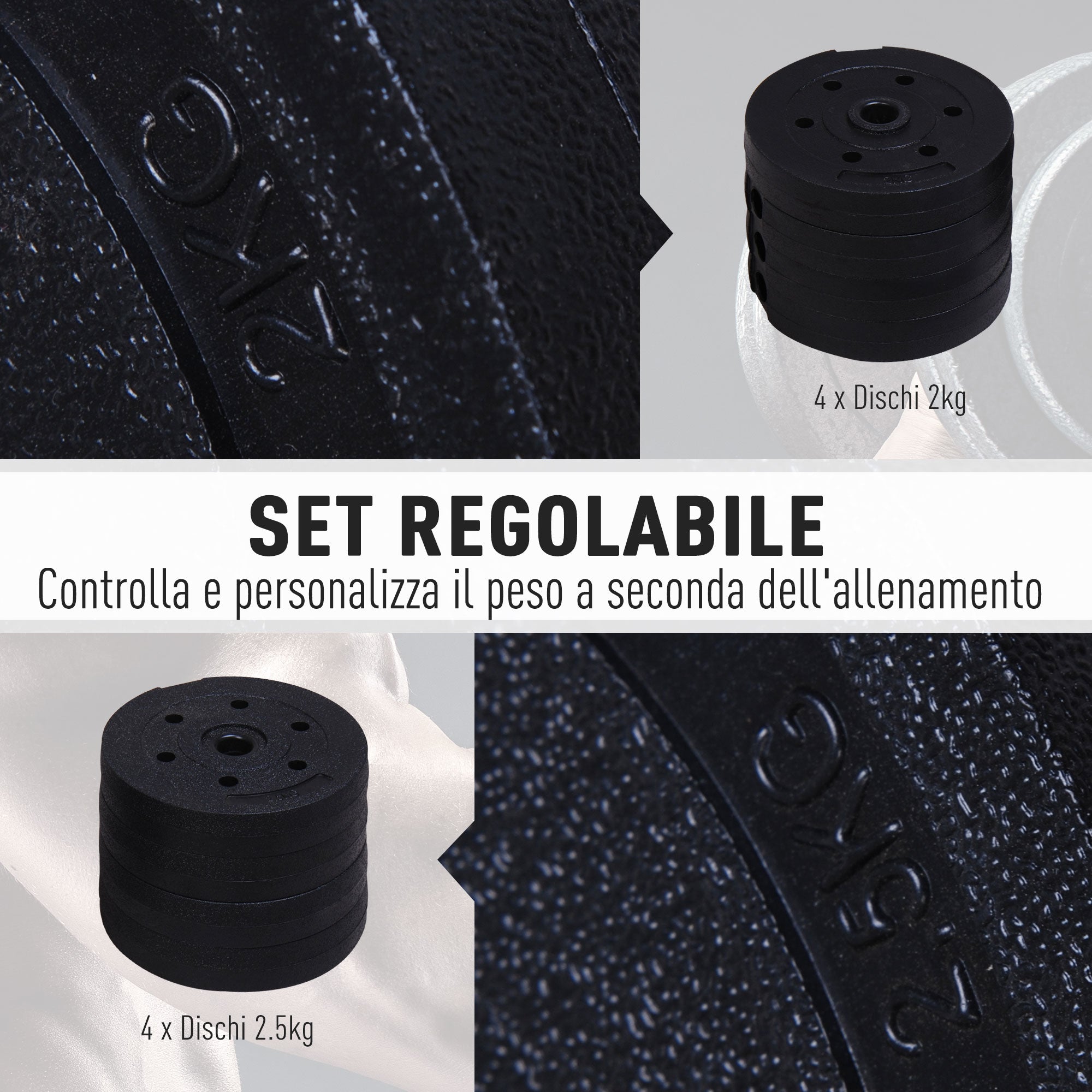 Easycomfort Set Manubri Palestra 20kg (4x2.5kg, 4x2kg) con 8 Dischi da 2kg, 2.5kg, Ø25mm, per Allenamento a Casa