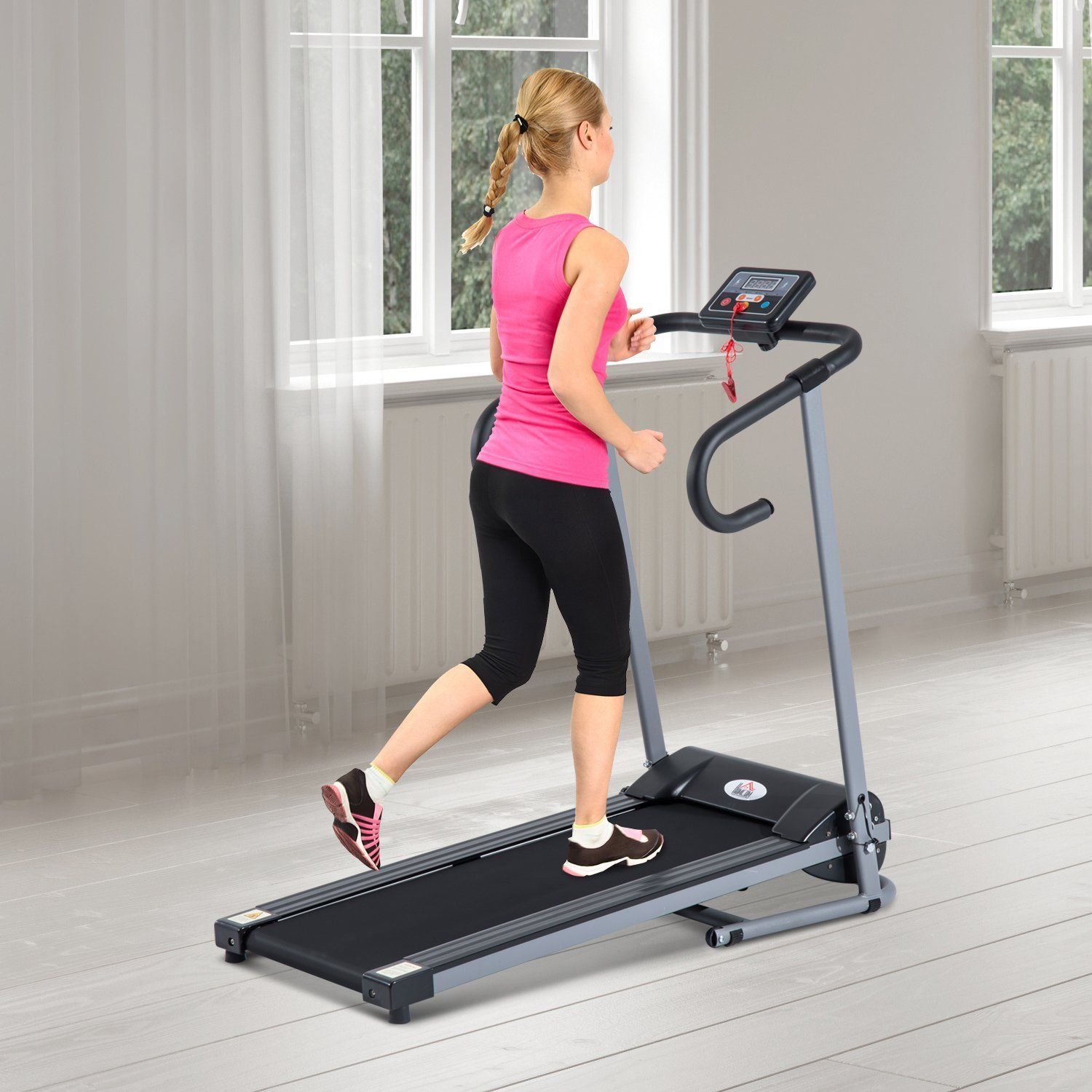 EasyComfort Tapis Roulant Elettrico Pieghevole Salvaspazio e Silenzioso con Velocità Regolabile 1-10km/h e Schermo LCD, per Casa e Ufficio, 500W, Nero