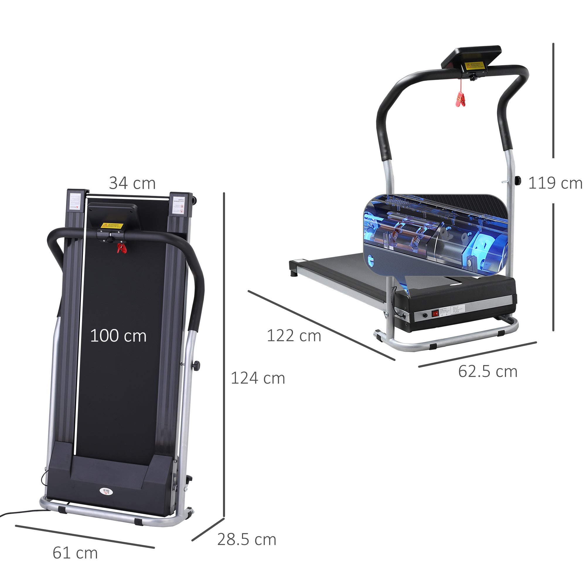 EasyComfort Tapis Roulant Elettrico e Pieghevole con Schermo LCD e 2 Ruote per Allenamento a Casa o in Ufficio, Motore 500W Velocità 10km/h