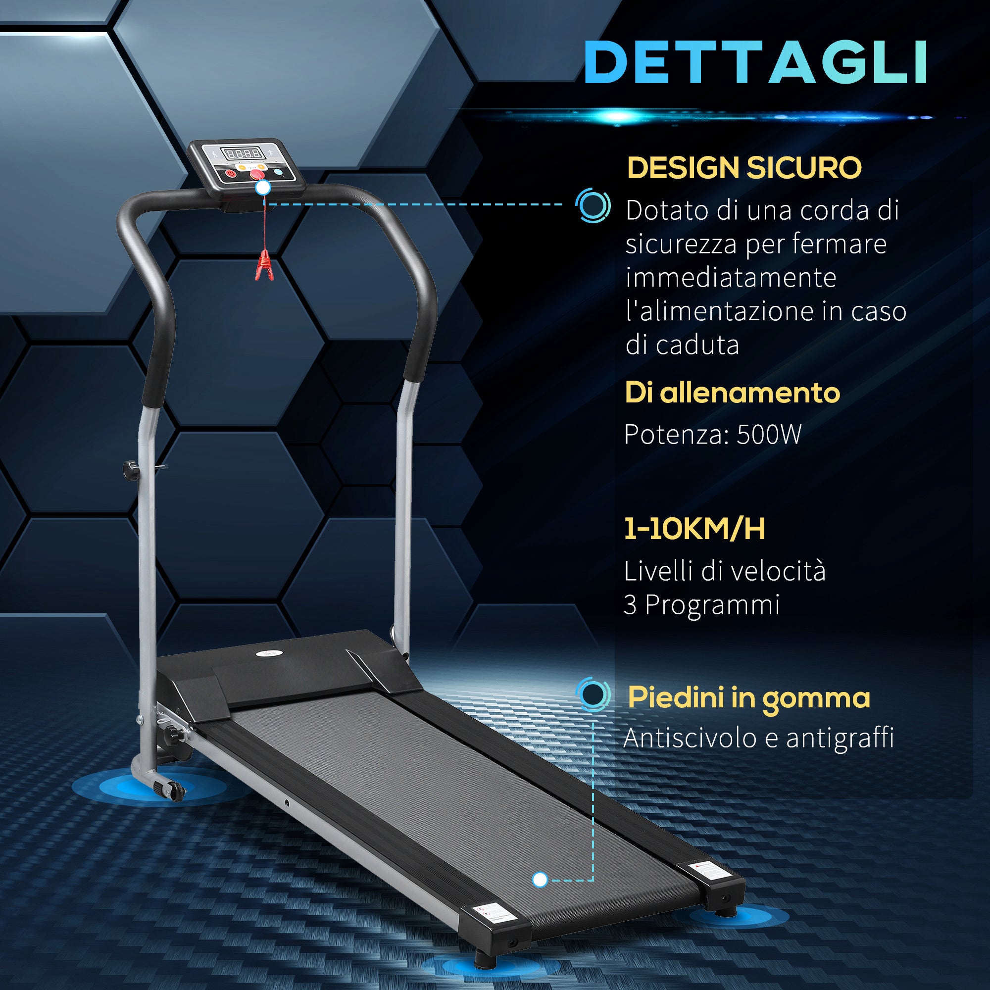 EasyComfort Tapis Roulant Elettrico e Pieghevole con Schermo LCD e 2 Ruote per Allenamento a Casa o in Ufficio, Motore 500W Velocità 10km/h