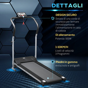 EasyComfort Tapis Roulant Elettrico e Pieghevole con Schermo LCD e 2 Ruote per Allenamento a Casa o in Ufficio, Motore 500W Velocità 10km/h