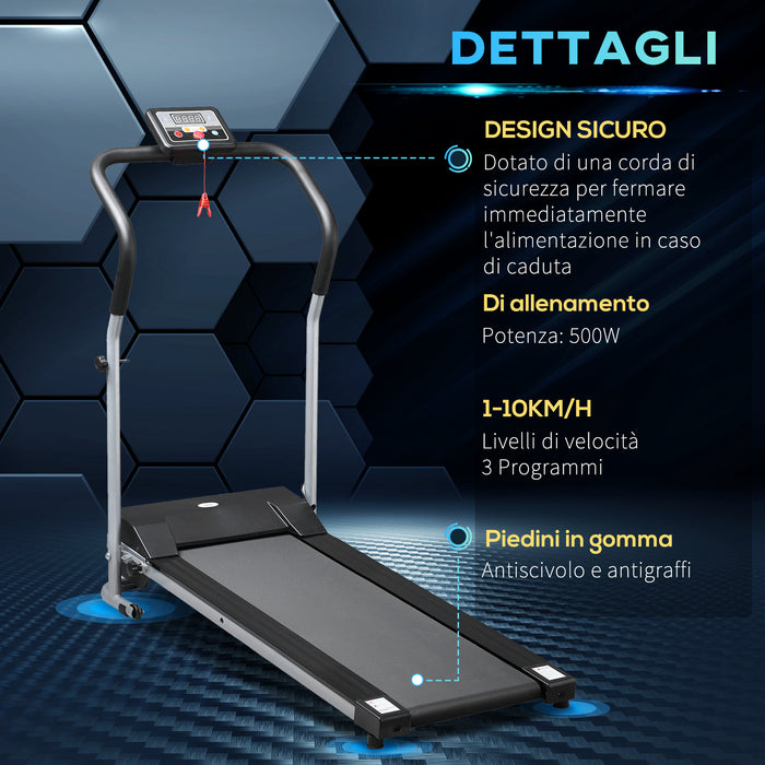 EasyComfort Tapis Roulant Elettrico e Pieghevole con Schermo LCD e 2 Ruote per Allenamento a Casa o in Ufficio, Motore 500W Velocità 10km/h