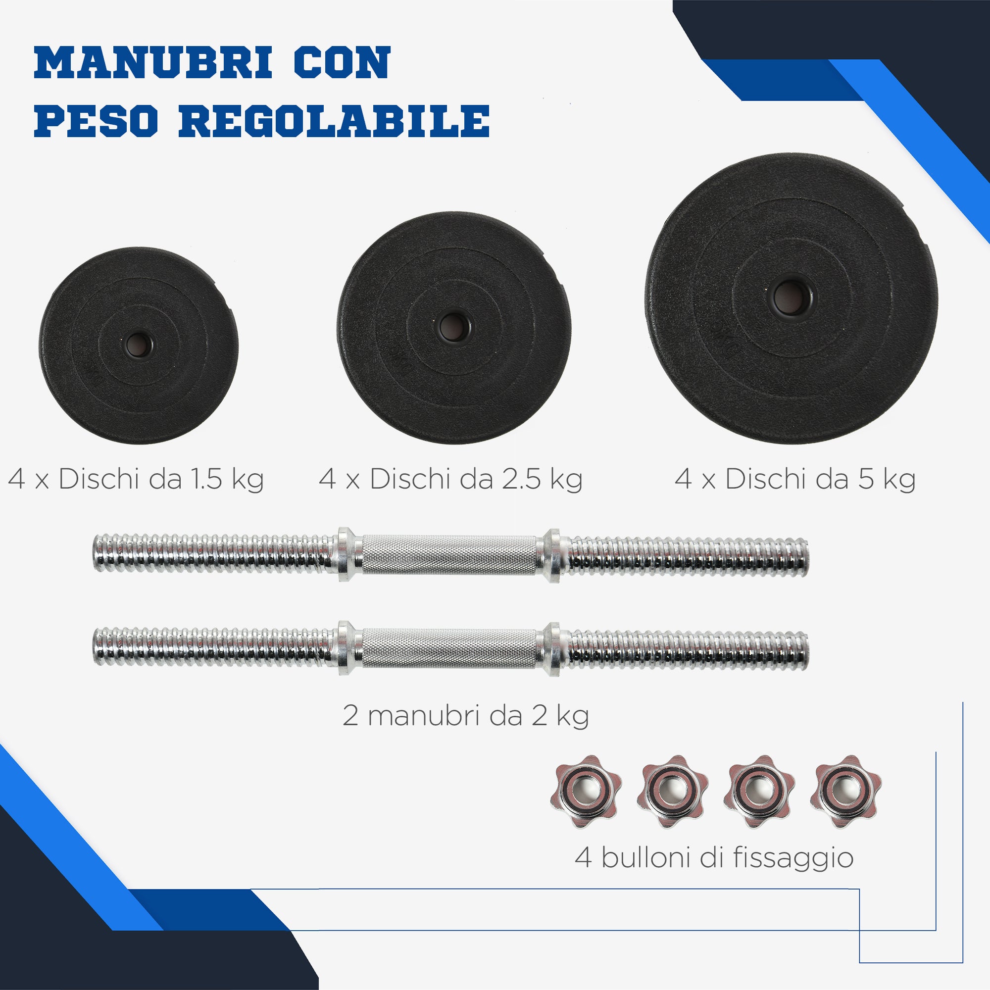 Easycomfort Set Manubri Palestra 40kg (4x5kg, 4x2.5kg, 4x1.5kg), Pesi Palestra con 12 Dischi da 1.5kg, 2.5kg, 5kg, ?25mm, per Allenamento a Casa