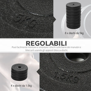 Easycomfort Set Manubri Palestra 50kg (8x5kg, 4x1.5kg), Pesi Palestra con 12 Dischi da 1.5kg, 5kg, ?25mm, per Allenamento a Casa