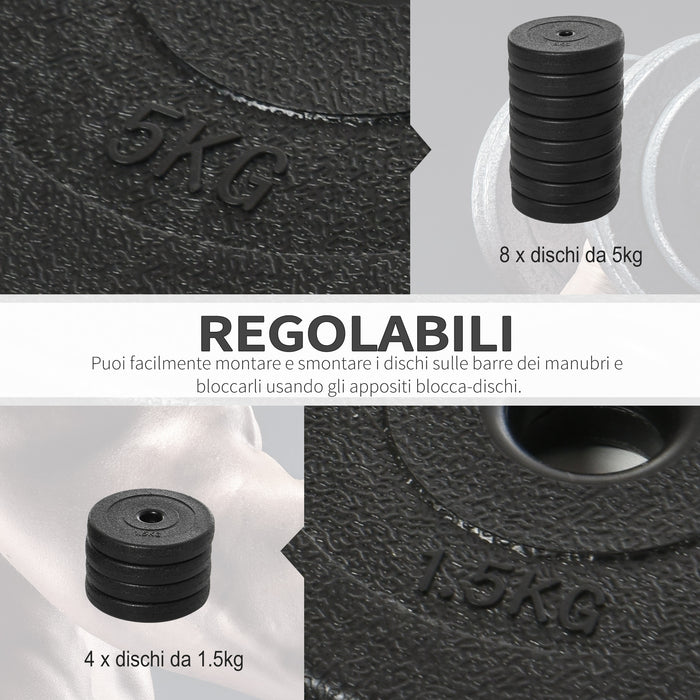Easycomfort Set Manubri Palestra 50kg (8x5kg, 4x1.5kg), Pesi Palestra con 12 Dischi da 1.5kg, 5kg, ?25mm, per Allenamento a Casa