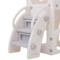 Scivolo per bambini con altalena, piattaforma, armadietto,gioco di perforazione, canestro basket e scala,Grigio+Bianco