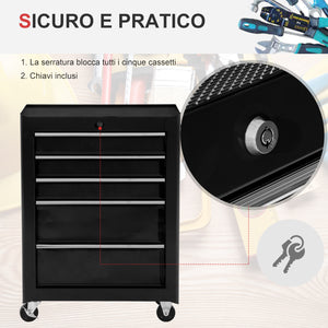 Easycomfort Carrello Porta Utensili Attrezzi Attrezzatura con Cassettiera Nero 61.5 x 33 x 82.5cm