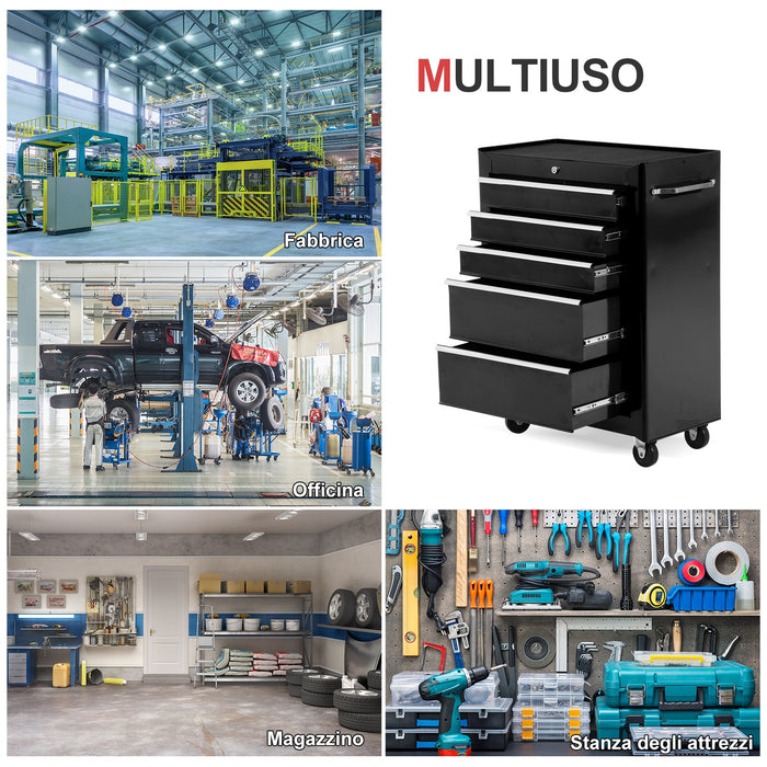 Easycomfort Carrello Porta Utensili Attrezzi Attrezzatura con Cassettiera Nero 61.5 x 33 x 82.5cm