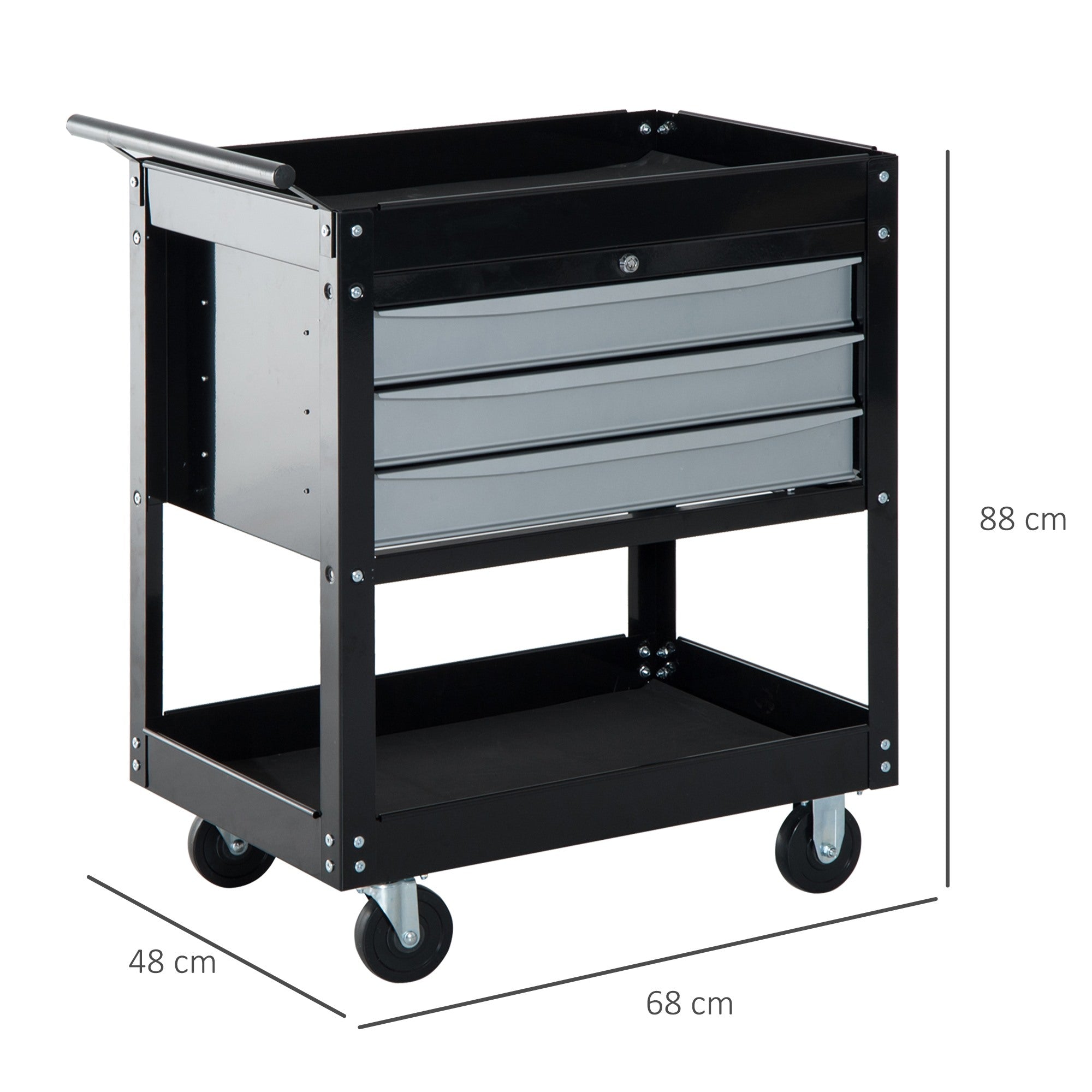 Easycomfort Carrello da Officina Professionale Cassettiera Portautensili in Lamiera, Nero, 68 x 46 x 88cm