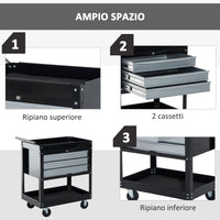 Easycomfort Carrello da Officina Professionale Cassettiera Portautensili in Lamiera, Nero, 68 x 46 x 88cm