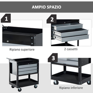 Easycomfort Carrello da Officina Professionale Cassettiera Portautensili in Lamiera, Nero, 68 x 46 x 88cm