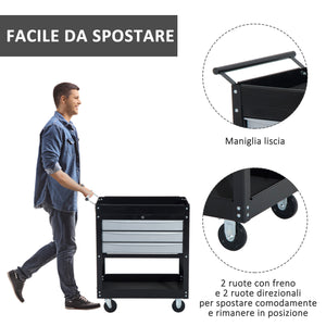 Easycomfort Carrello da Officina Professionale Cassettiera Portautensili in Lamiera, Nero, 68 x 46 x 88cm