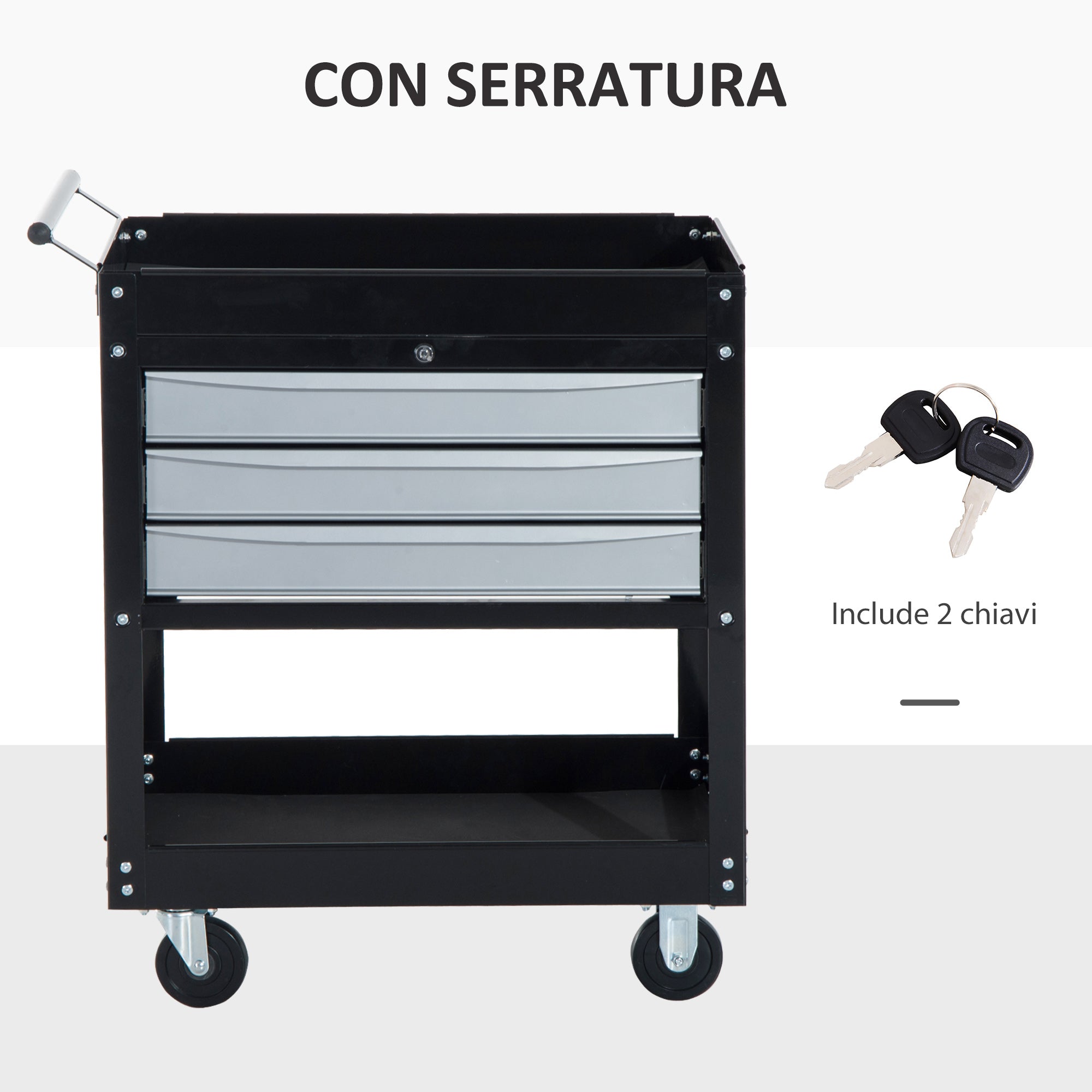 Easycomfort Carrello da Officina Professionale Cassettiera Portautensili in Lamiera, Nero, 68 x 46 x 88cm