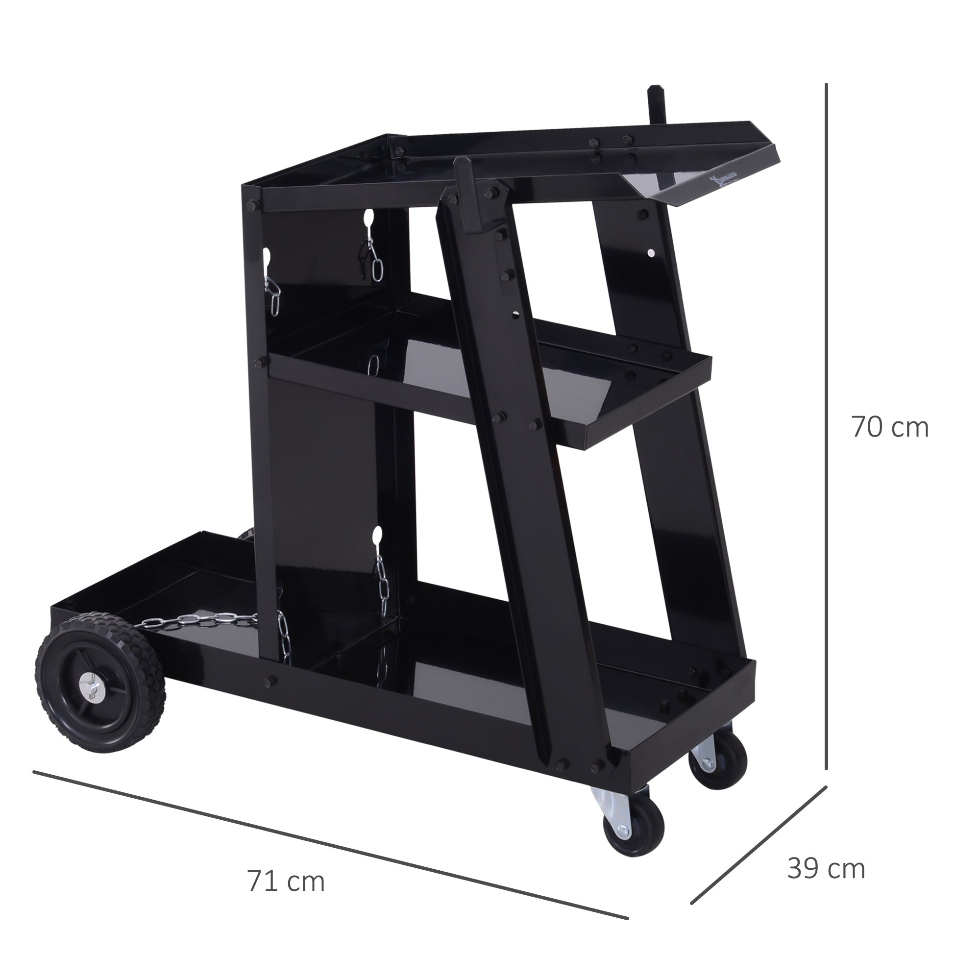 Easycomfort DURHAND Carrello Porta Utensili a 3 Ripiani con 2 Catene di Sicurezza, in Acciaio, 71x39x70 cm, Nero