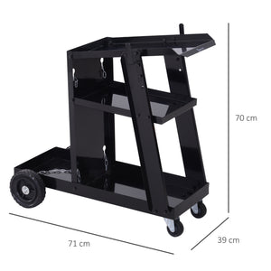 Easycomfort DURHAND Carrello Porta Utensili a 3 Ripiani con 2 Catene di Sicurezza, in Acciaio, 71x39x70 cm, Nero