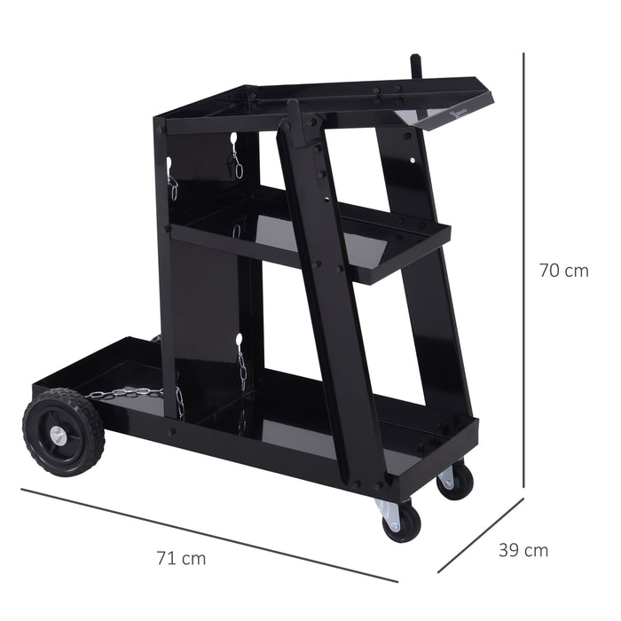 Easycomfort DURHAND Carrello Porta Utensili a 3 Ripiani con 2 Catene di Sicurezza, in Acciaio, 71x39x70 cm, Nero