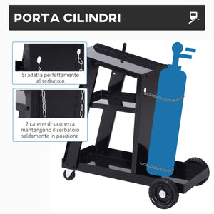 Easycomfort DURHAND Carrello Porta Utensili a 3 Ripiani con 2 Catene di Sicurezza, in Acciaio, 71x39x70 cm, Nero