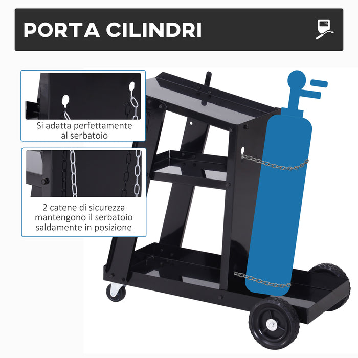 Easycomfort DURHAND Carrello Porta Utensili a 3 Ripiani con 2 Catene di Sicurezza, in Acciaio, 71x39x70 cm, Nero