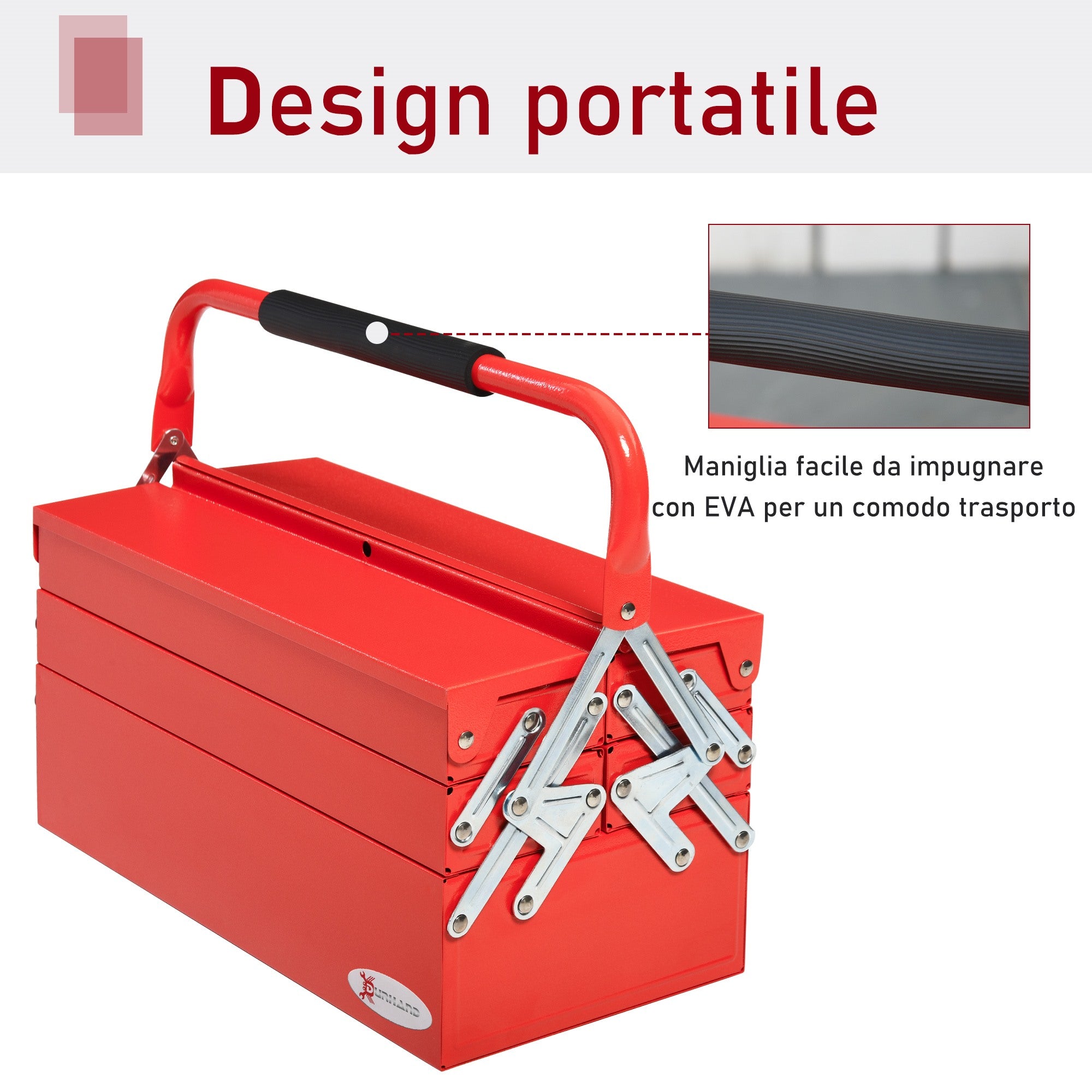 Easycomfort DURHAND Cassetta Porta Attrezzi in Metallo Pieghevole con 5 Vassoi, 3 Ripiani, Rosso