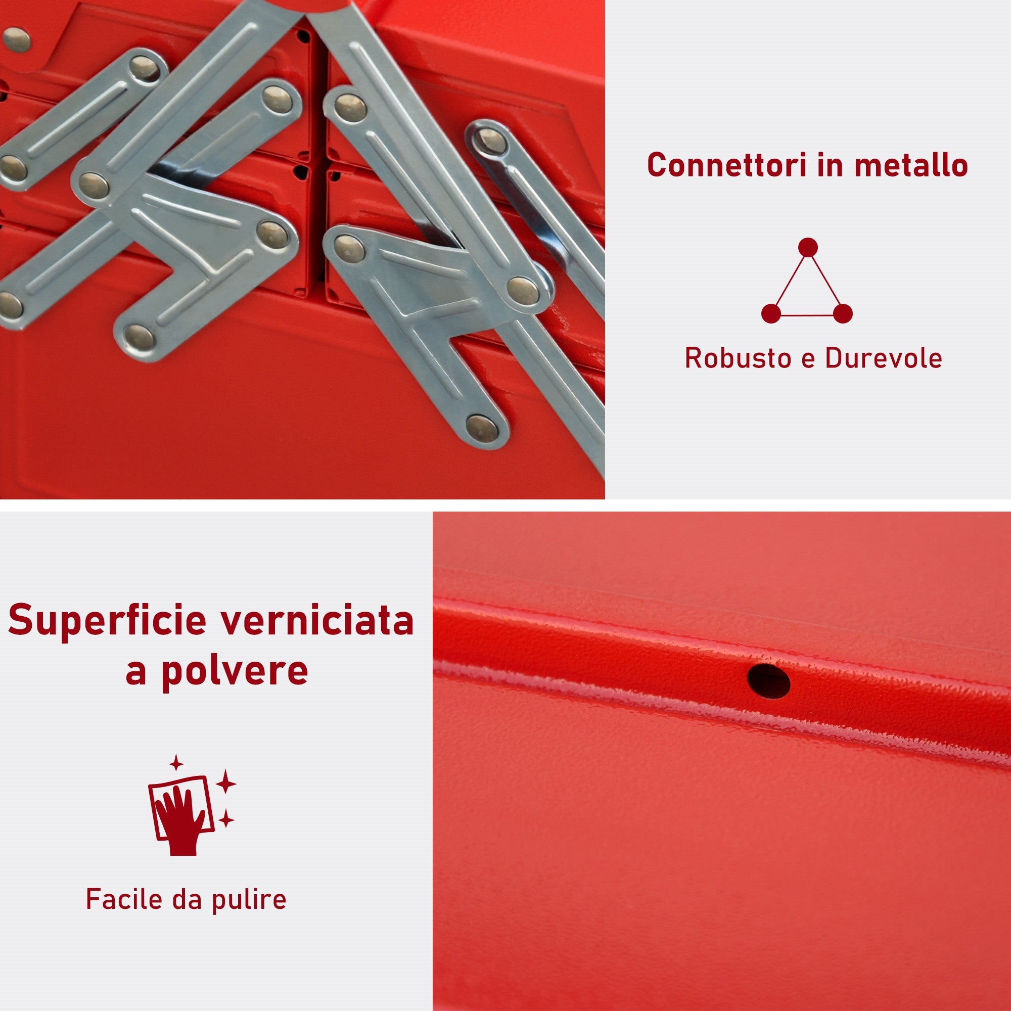 Easycomfort DURHAND Cassetta Porta Attrezzi in Metallo Pieghevole con 5 Vassoi, 3 Ripiani, Rosso