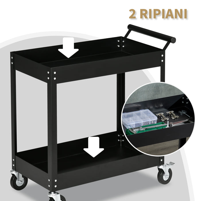 Easycomfort DURHAND Carrello Porta Attrezzi a 2 Ripiani in Acciaio, 84.5x38x84cm, Nero