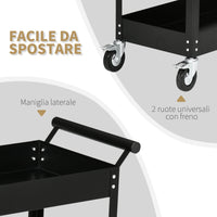 Easycomfort DURHAND Carrello Porta Attrezzi a 2 Ripiani in Acciaio, 84.5x38x84cm, Nero