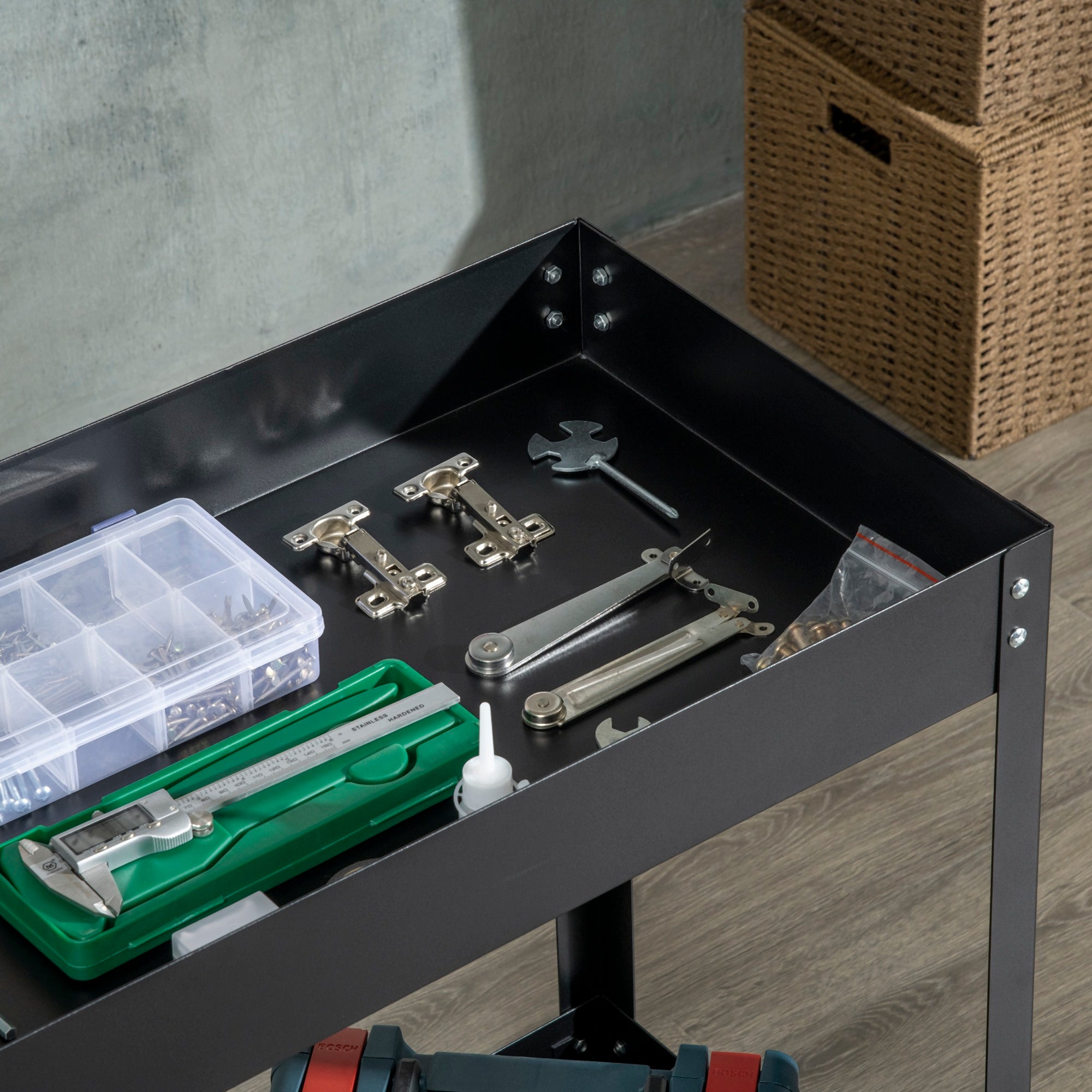 Easycomfort DURHAND Carrello Porta Attrezzi a 2 Ripiani in Acciaio, 84.5x38x84cm, Nero