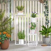 Set di 3 supporti per piante quadrato in metallo impilabile interno ed esterno, per giardino, balcone, casa, bianco